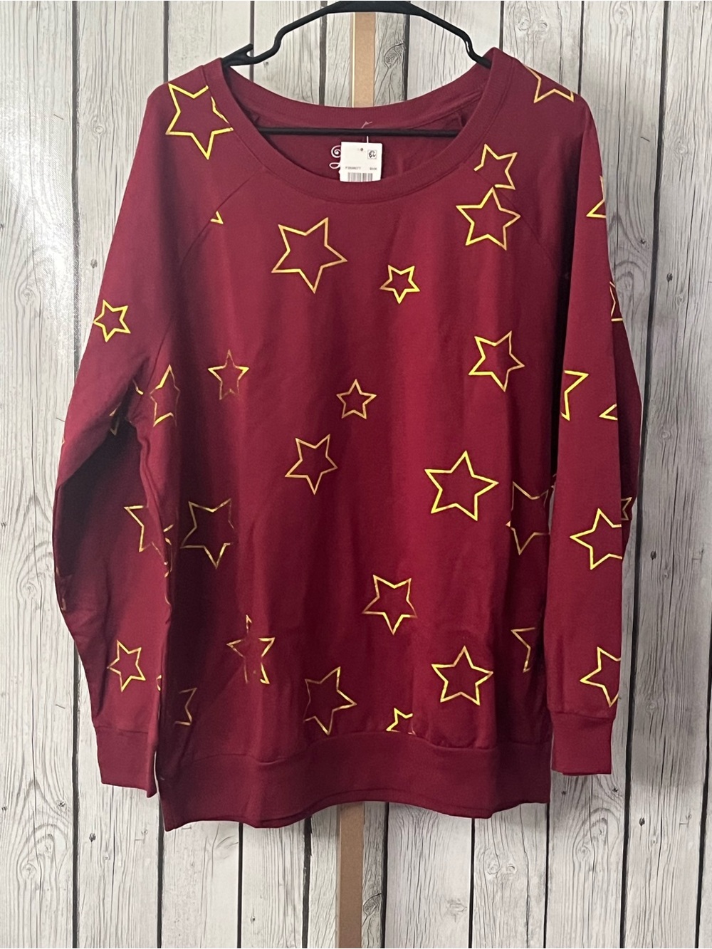 NWT Doe 2X Burgundy Yellow Star Lightweight Long Sleeve Tee